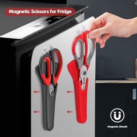 CCKO Kitchen Scissors Heavy Duty with Magnetic Sheath Scissors for Fridge Multipurpose Stainless Steel Kitchen Shears Ultra Sharp Cutting Poultry Shears Cooking Food Utility Scissors All Purpose