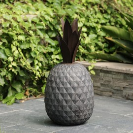 LuxenHome 23.6" Gray and Rustic Brown MgO Pineapple Outdoor Statue for Patio Courtyard Backyard Indoor Statues Dector Garden Statues