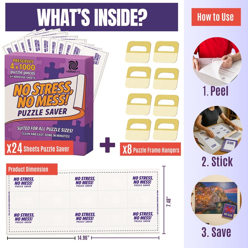 AGREATLIFE 24 Adhesive Puzzle Saver Sheets - Preserve 4 x