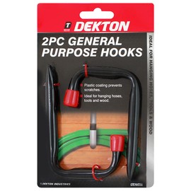 DEKTON 2pc General Purpose Hooks Hooks Measure 100mm x 50mm Plastic end Pieces to Prevent Scratches Ideal for Hanging, Wood, Tools & Hoses Can be Used in The Shed, Garage, Cupboard Or Home, Black
