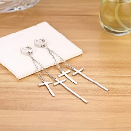 JewelryWe Cross Dangle Earrings Stainless Steel Hoop Earring for Men Women