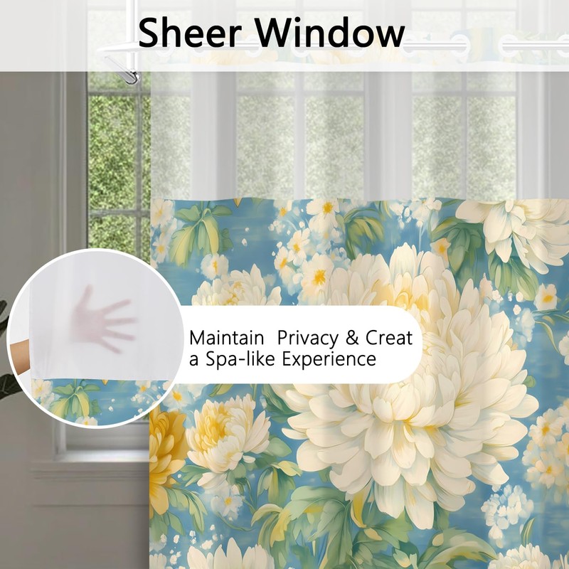 NAEMBCU Watercolor Floral No Hook Shower Curtain with Snap-in Liner