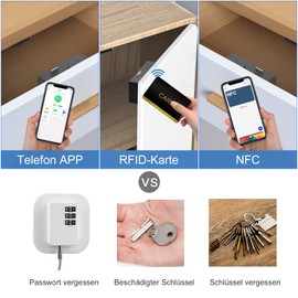 Cabinet Lock RFID Card NFC Hidden Dresser Drawer Lock eLinkSmart - Cupboard Door Lock with Bluetooth APP for Child Safety Kitchen Pantry Furniture Black