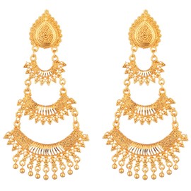 Efulgenz Indian Jewelry Traditional Gold Tone Big Chandbali Jhumka Jhumki Dangle Earrings for Women, Copper, not known