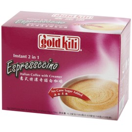 Gold Kili Instant 2 in 1 Espressccino Italian Coffee with Creamer (No Cane Sugar Added), 6.3 oz. (180g), 10 Sachets, 1 Box