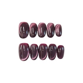 Cats Eye Short Oval purple Press On Nails, Berry color, mysterious dark purple, Suit for all seasons and convenient for daily. 10 Pieces (Berry, Medium hands)