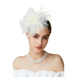 BABEYOND Fascinator Hats for Women Tea Party Hat Kentucky Fascinators Headband Derby Hats Wedding Flower Feathers Hair Clip Beige