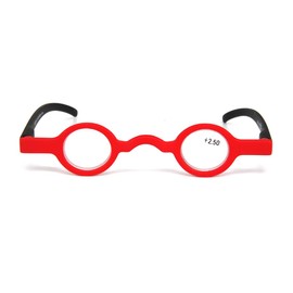 Inlefen Unisex Mini Round Frame Spring Hinge Reader Presbyopic Glasses, red