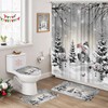 Farmhouse Winter Christmas Shower Curtain Set, Cute Snowman Snow Forest