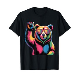 Rocking Bear Sunglasses Wildlife Colorful Bear Rock N Roll T-Shirt