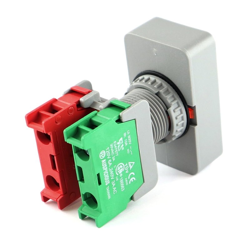 WITTKOWARE 22 mm built-in double button, IP65, NC/NO, ON green/lighting/off