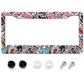 MZPPM Sticker Patchwork License Plate Frame, Stainless Steel Accessory Funny License Plate Cover Decoration with Screws 12""x6"" for US Standard Vehicle Size
