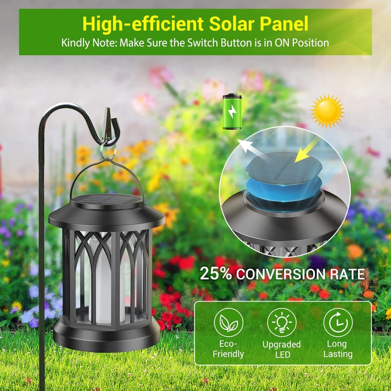 KOOPER 4 Pack Solar Lantern Outdoor Lights, Upgraded Flickering Flame