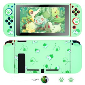 DLseego Schutzhülle Kompatibel mit Switch Modell,Weich Touch Schlank Abdeckung Schale mit 2PCS Daumengriffkappen und Elfenkugeln Charme,Stoßdämpfend und Kratzfest,Grüner Frosch