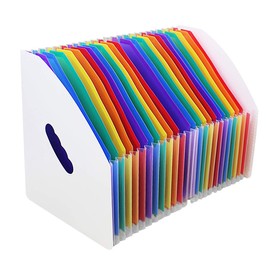 File Organiser, Marte Vanci A4 Expanding Folders Document Organiser Accordion File Folder Expanding Filing Box Portable Paperwork Storage with Handle, 24 Pockets Rainbow White