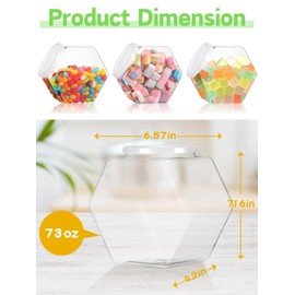 Glazeal 4pcs Plastics Candy Jars 72 oz with Lid & Spoons, 2200ml Hexagon Plastic Cookie Jars Set Clear with Labels& Pen for Candy, Buffet, Coffee Holder Food Storage