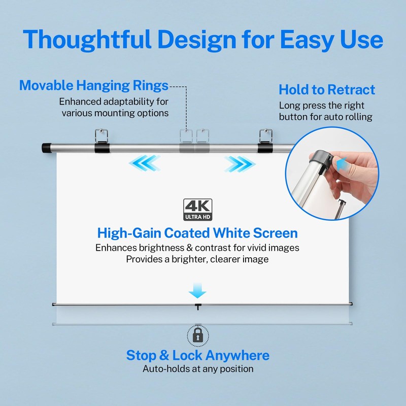 40 Inch Retractable Projector Screen for Car with Adjustable Loops