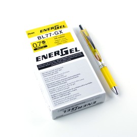 Pentel EnerGel RTX Retractable Liquid Gel Ink Pen, (0.7mm) Medium line, Yellow Ink, Box of 12 Pens (BL77-G)