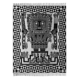 Peruvian Inca Culture Inspired Alpaca Wool Throw Blanket - Luxurious, Soft, and Stylish (Black/Fog Gray, Wiracocha God)