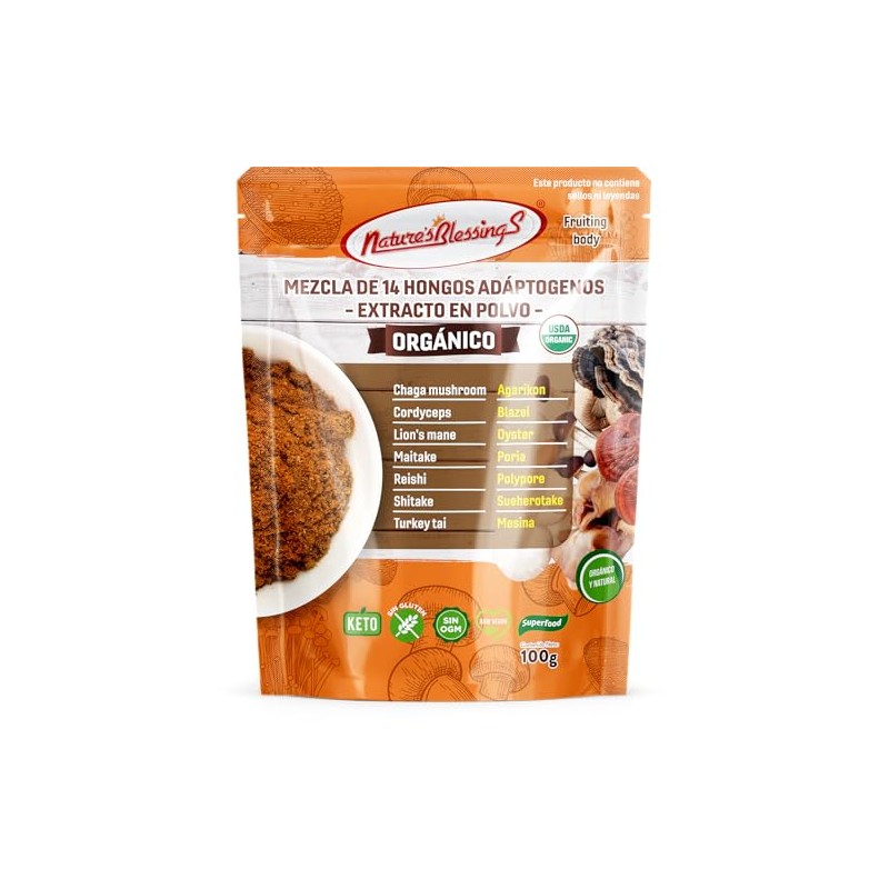 Mezcla de 14 Hongos Adaptógenos Orgánicos en Polvo | Nature's
