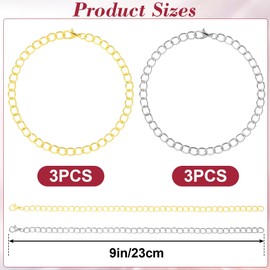 VARMDUKKE 6PCS Charm Bracelet Chain with Lobster Clasps, Gold Silver Alloy Chains for Jewelry Making, Bracelet Link Chains Bulk for Women for DIY Jewelry, Crafts, Daily Use