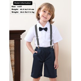 A&J DESIGN Toddler Boy Wedding Outfit Kid Easter Gentleman Formal Suspender Summer Ring Bearer Dress Suits Navy Blue 4-5T