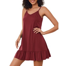 Weardear Negligee Women's Sleeveless Nightdress Summer Beach Dress Casual Women Sleepwear S-XXL, Maroon