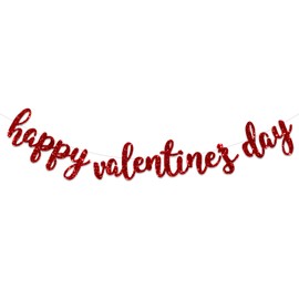 Happy Valentines Day Banner - Red Glittery Valentines Day Party Decorations, Valentines Bunting Banner No DIY Valentines Day Garland for Anniversary Party Photo Props Supplies