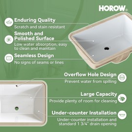 HOROW Undermount Bathroom Sink, 23.6" x 15.5" Rectangle Bathroom Sink with Deep Basin, Anti-Splash Design, Overflow, Vanity Sink for Half and Full Bathroom