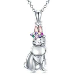 ROMANTICWORK Bunny Necklace 925 Sterling Silver Cute Rabbit Pendant Jewelry Birthday Gifts for Women Rabbit Lover, Sterling Silver, Cubic Zirconia