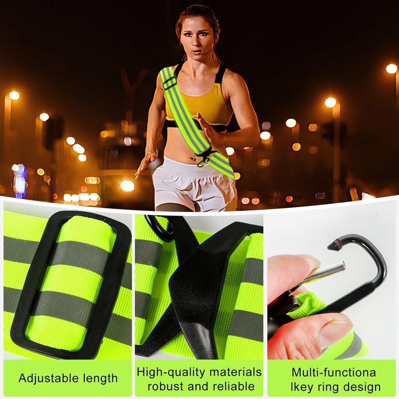 HaoHanEup High Visibility Reflective Sash,2Pcs Reflective Night Running Strips,Adjustable Reflective