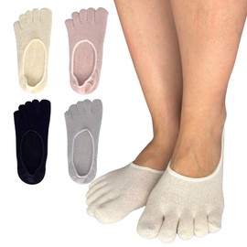 NAKAMAJITA Women's 100% Top Thread Silk 5 Toe Socks, 5 Pair Set, 8.7 - 9.8 inches (22 - 25 cm), A-Color Cover Type