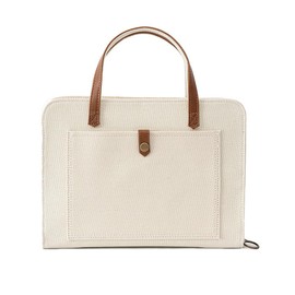 Bekah Rose Bible Cover for Women Canvas Case with Leather Handles, Purse Style Bible Bag with Zippered Closure and Snap Pocket (White/Cream, Medium and Large Bibles)