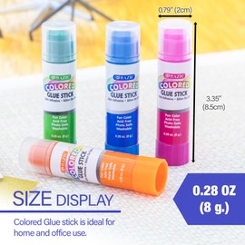 BAZIC Products Washable Colored Glue Stick 8g/0.28 Oz, All Purpose Acid Glue Sticks for Kids Photos Paper Kids at School Home Office (4/Pack), 2-Pack