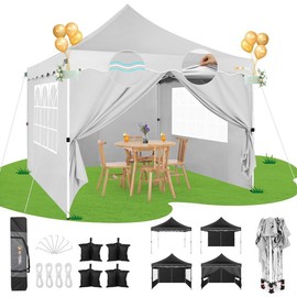HOTEEL 10x10 Pop Up Canopy Tent for Parties with 4 Sidewalls,One Person EZ Setup, Thickened 0.6mm Cross Tubes for Added Height - Color: Deep Blue