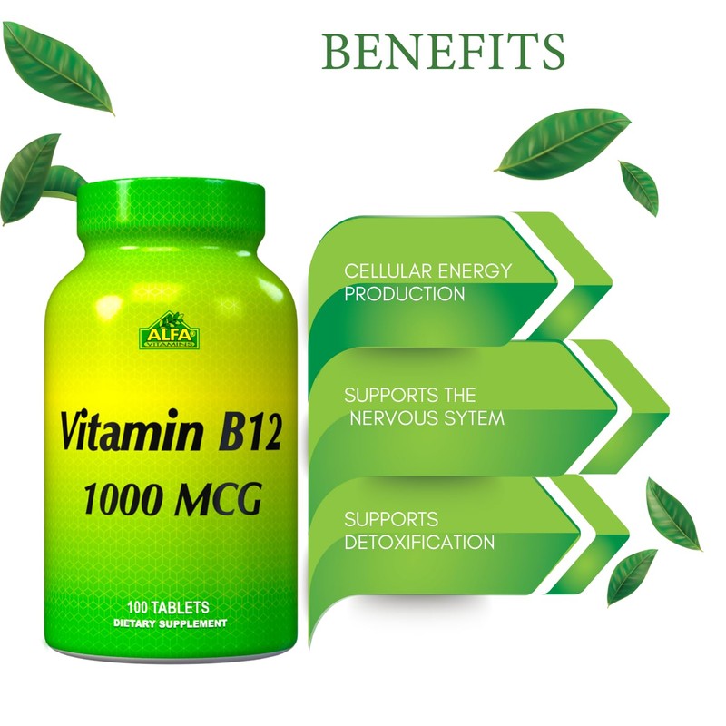 ALFA VITAMINS Vitamin B12 1000 Mcg 100 Tablets. Immune System.