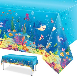 Under The Sea Tablecloths Ocean Waves Table Covers Ocean Animal Shark Table Clothes Underwater Plastic Table Covers for Fishing Beach Pool Birthday Party Decoration Supplies (1 Pc)
