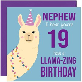 19th Nephew Llama Birthday Card - Llamazing - Funny Llama Nephews Birthday Card for 19 Year old teenage Kids nineteen, nineteenth