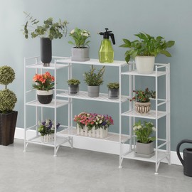 Convenience Concepts Xtra Storage 3 Tier Folding Metal Shelves with Set of 3 Extension Shelves - Organizer for Living Room, Office, Bedroom, Garage, Kitchen, Bathroom, White