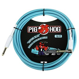 Pig Hog PCH10DBR - Cable de instrumento de guitarra azul Daphne de ángulo recto de 1/4 a 1/4 pulgadas, 10 pies