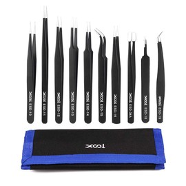 XOOL 10PCS Precision Tweezers Set, ESD Tweezers Set, Anti-Static Stainless Steel Tweezers Kit, Non-Magnetic and Multi-Standard Stainless Steel Tweezers for Lab, Electronics, Jewelry and Detailed Work