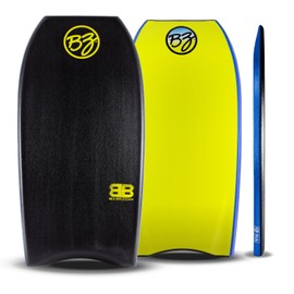 BZ Bodyboards - 45” Big Bruddah Bodyboard - Zero G Poly Pro Core | H-Cell Deck | HDPE Slick Bottom | VFS Double Stringers | Channels | Crescent Tail | for Riders Up to 225 Lbs (Black)