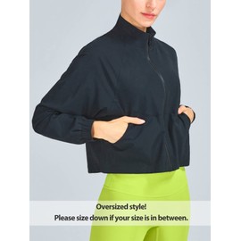 Vsaiddt UPF 50+ Workout Running Jackets for Women Long Sleeve Sun Protection Lightweight Cropped Athletic Zip Up Jacket (L, Black)