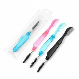Foldable Dual Eyelash Brush for Mascara Clump Prevention and Eyebrow Grooming, Portable Blue with Case 5ea