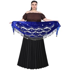 Wevez Bufandas de cadera egipcias clásicas para danza del vientre para bailarines profesionales, Azul Real, M