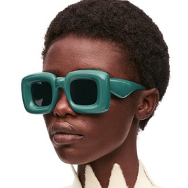 Teumire Cute Square Inflated Sunglasses for Women Men Chunky Candy Color Glasses Y2K Hip Hop Punk Shades（Green）