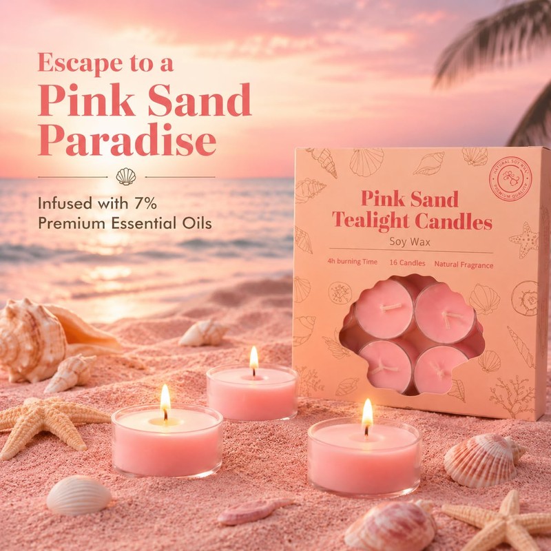 16Pcs Pink Sand Scented Tealight Candles | Soy Wax |