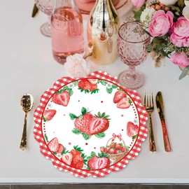 50 Pcs Strawberry Paper Placemats 13.4 Inch Strawberry Fruit Decorations Place Table Mats Disposable Placemats Mats for Table Setting for Spring Summer Birthday Baby Shower Berry Theme Party Supplies