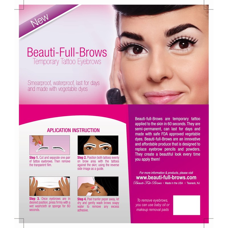 Beauti-Full Brows|Easy Application|Waterproof|8 Pairs|Temporary Tattoo Eyebrows: Neffi (Brown)