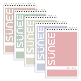 SUNEE Steno Pads 6x9 5 Pack, Gregg Rule, 60 Sheets, 5 Assorted Color Spiral Notebook 6x9, White Paper, Take Notes with Top Spiral Notebook, for School, University, College, Work, Office